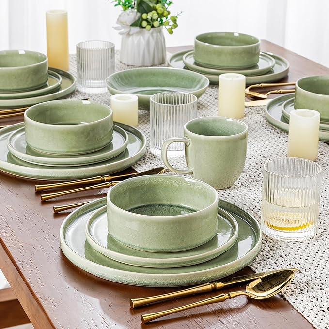 AmorArc Ceramic Dinnerware Sets Handmade Reactive Glaze Stoneware Plates and Bowls SetsHighly Chip and Crack Resistant | Dishwasher &amp Microwave Safe Dishes Set Service for 8 (24pc)