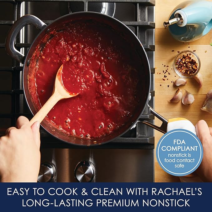 Rachael Ray Cook + Create Hard Anodized Nonstick Saucier Pan/Saucepan with Lid and Helper Handle 4.5 Quart - Black