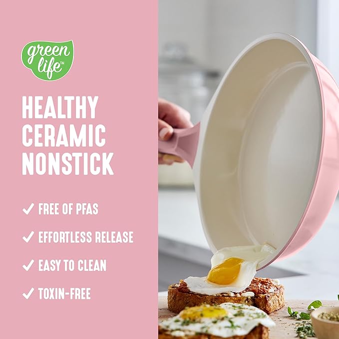 GreenLife 8 Piece Ceramic Nonstick Cookware Set Induction Suitable Non Toxic PFAS-Free Pots &amp Pans Dishwasher Safe Cooking Set Stock Pot Saucepans &amp Frying Pans Kitchen Cooking Light Pi