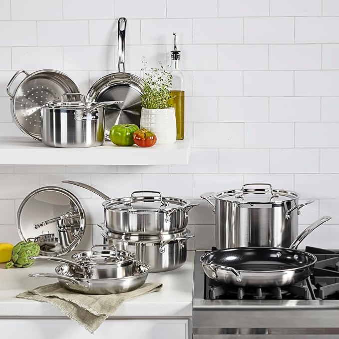Cuisinart 15 Piece Cookware Set MultiClad Pro Triple Ply Silver MCP-15N