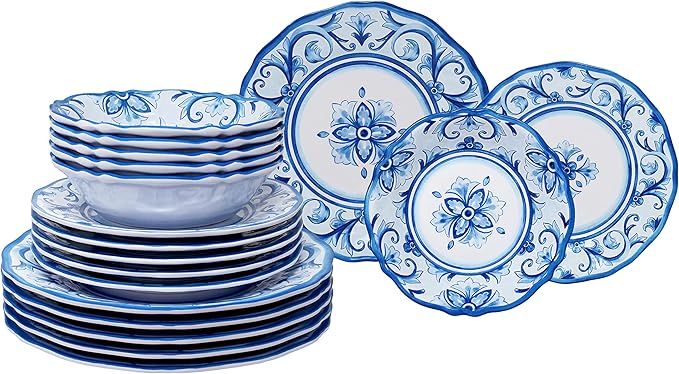 Le Cadeaux 18 Piece Luxury Melamine Dinnerware Set Service for 6 Mallorca