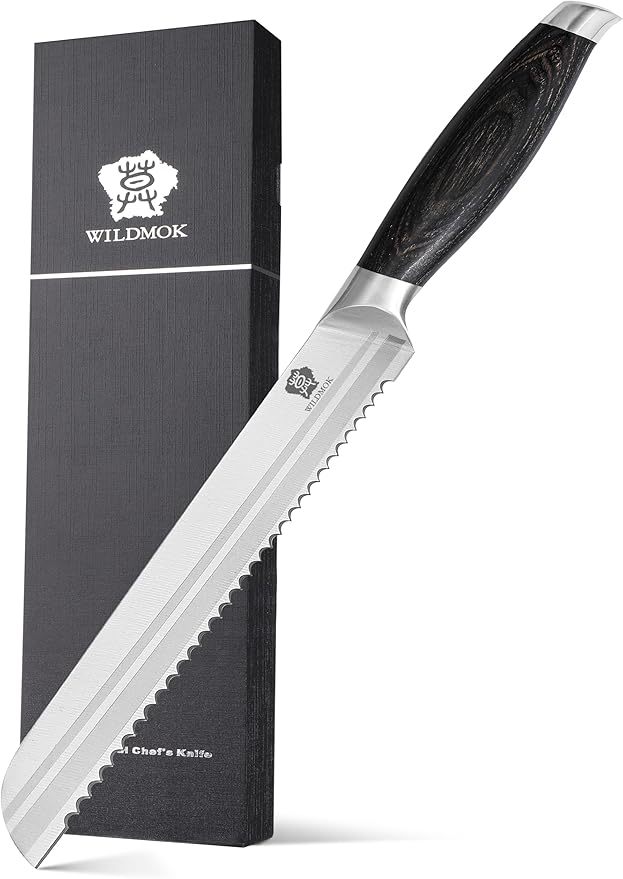 WILDMOK Bread Knife Ultra Sharp Serrated Knife 8 Inch -Serrated Bread Knife German Stainless Steel Bread Cutting Knife with Pakkawood Handle Gift Box