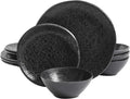 Gibson Home Yoko Round Melamine Plastic Dinnerware Set Service for Four (12pcs) Matte Black