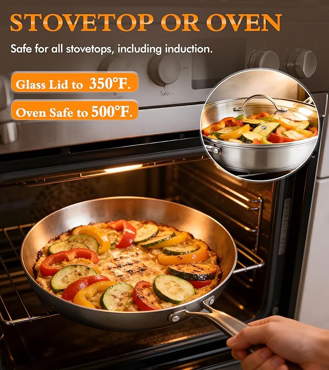 16-Piece Pots and Pans Set Tri-Ply Stainless Steel Cookware Set with Lids Non-toxic Kitchen Cooking Set Dishwasher-Friendly Induction-Ready Even Heating Heavy Duty Compatible with All Cooktops