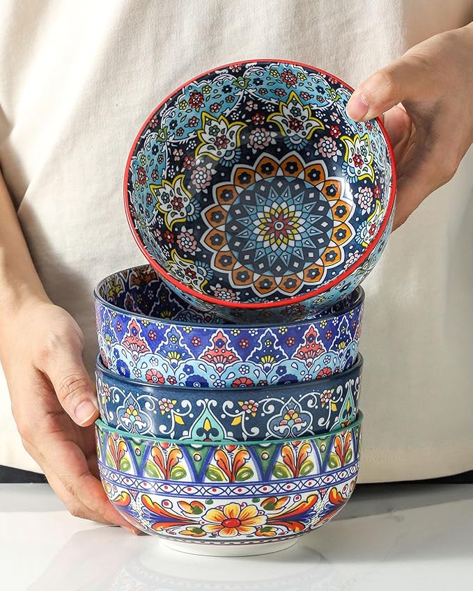 glowworm Bohemian Dinnerware Sets Ceramic Dishes Set for 4 12 Pieces Plates and Bowls Set Oven Microwave &amp Dishwasher Safe Scratch Resistant