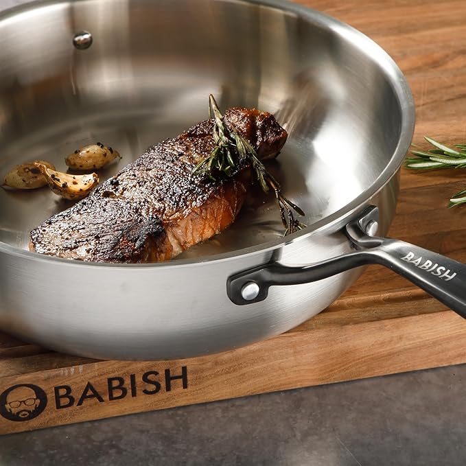 Babish 10-Piece Professional Tri-Ply Non-Toxic Pots and Pans Cookware Set – Durable Even Heat Distribution