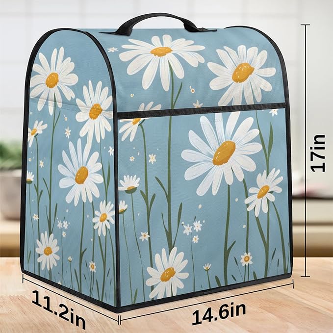 cfpolar Kitchen Aid Mixer Cover Compatible with 6-8 Quarts White Daisy Flower Plant Stand Mixer Cover Kitchen Aid Mixers Accessories Appliance Organizer Bag Dust Covers with Zipper Pocket