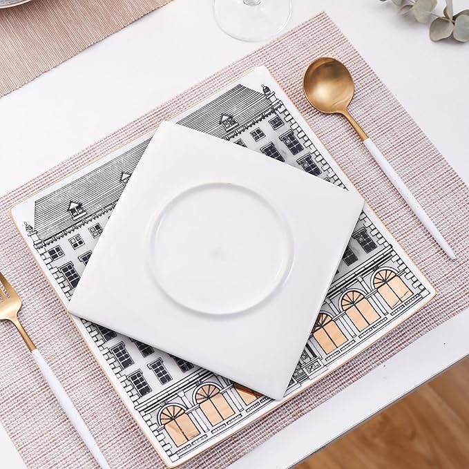bone china dinnerware set plate sets 8-piece dish set service for 2 people square plates dinnerware sets with cupdishwasher safe