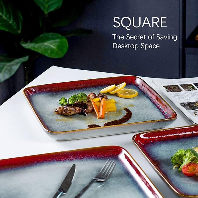 16-Piece Ceramic Square Dinnerware Set for 4 Stoneware Dinner Plates Dessert Plates Bowls Set Coffee Mug Set Microwave Oven and Dishwasher Safe Scratch Resistant