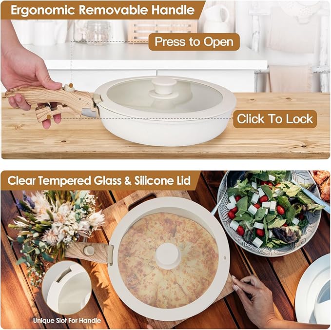 9Pcs Pots and Pans Set Nonstick Cookware Set with Lids Stackable Kitchen Cooking Set with Detachable Handles Frying Pans Saucepans Dishwasher Safe Induction Ready