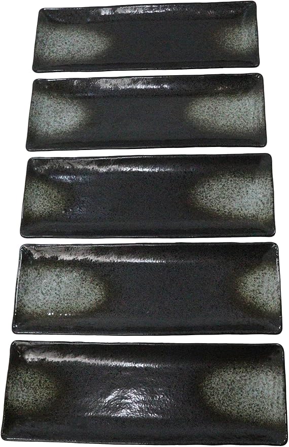 Ebros Gift Artistic Charcoal Grey Tone Hakumu Collection Dinnerware Serveware Kitchenware Set Asian Japanese Restaurant Supply (Pack Of 5 Rectangular Serving Platter 14 L)