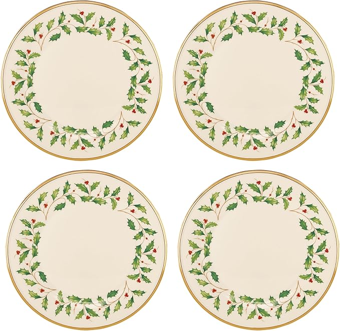 Lenox 897080 Holiday Dinnerware Dinner Plates Set of 4 Red &amp Green Christmas Hosting