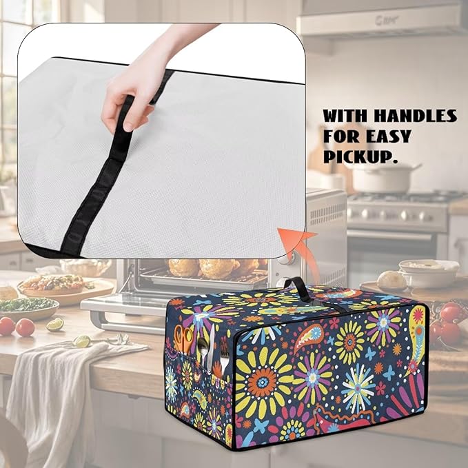 Floral Petal Toaster Oven Cover with Storage Pockets Multipurpose Microwave Air Fryer Kichen Appliances Protective Covers Essential for Everyday Home Kitchens