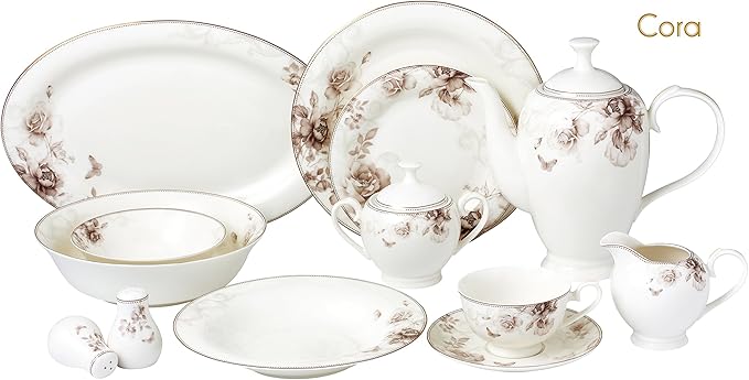 57Piece Dinnerware Set-Bone China Service For 8 People-Cora