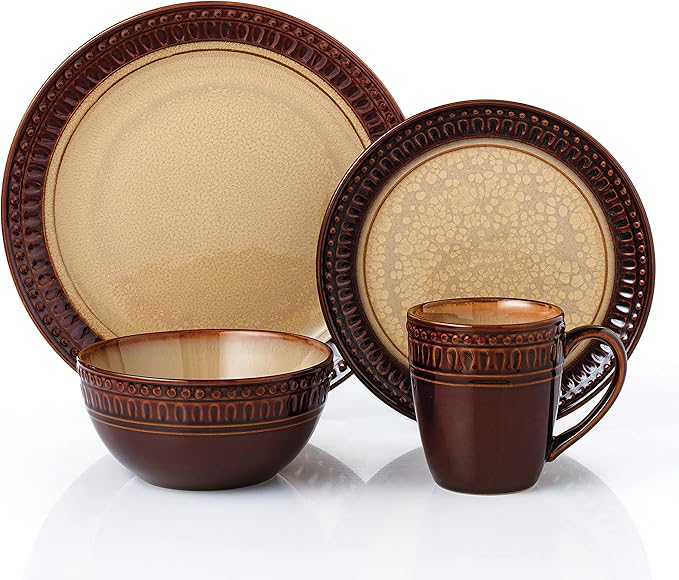 Lorren Home Trends 16 Piece Stoneware Set-Mojave Brown