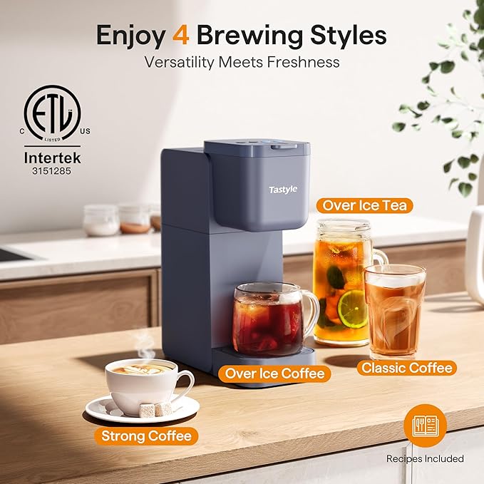 Single Serve Coffee Maker for K Cup Ground and Tea Hot and Iced Coffee Machines with Bold Setting 6 to 16 Oz Brew Sizes Compact for Small Spaces Gray (2.0 Version)