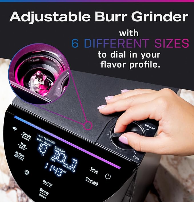 GE Profile Smart Grind &amp Brew Coffee Maker w/Podless Single Serve 90oz Water Reservoir 10 Cup Thermal Carafe Voice Control Adjustable Burr Grinder SCA Certified Barista-Quality Stainless St
