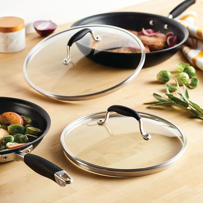 Anolon Advanced Home Glass Lids Stainless Steel and Silicone Handles 2 Piece 10 Inch and 12 Inch Lid Set Onyx