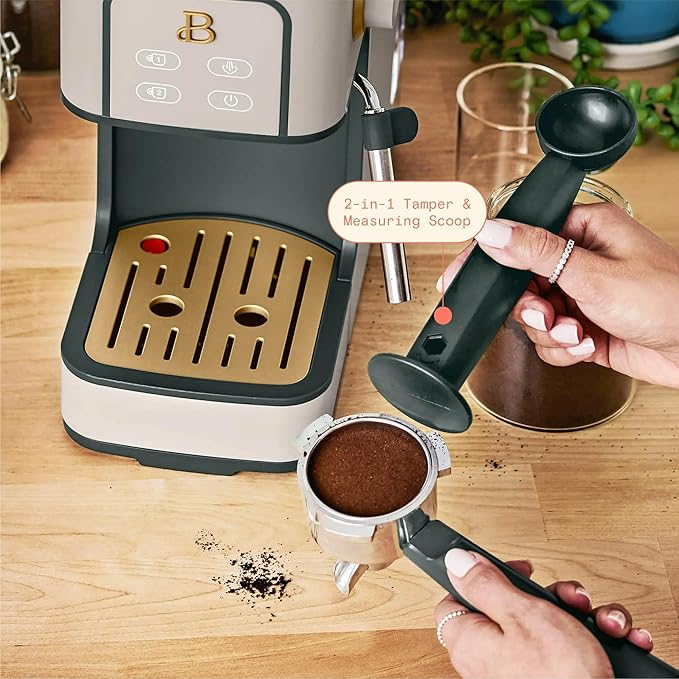 B Slim Espresso Maker by Drew Barrymoree with 20-Bar Pressure Touch-Activated Display and Steam Wand for Latte &amp Cappuccino (Porcini Taupe)