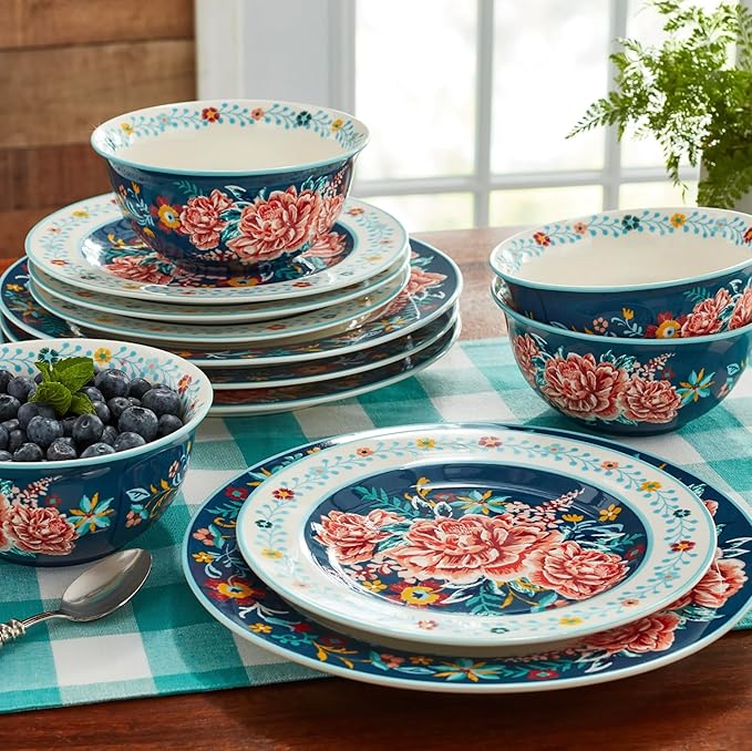 Gorgeous vintage-inspired Keepsake Floral 12-Piece Stoneware Dinnerware Set