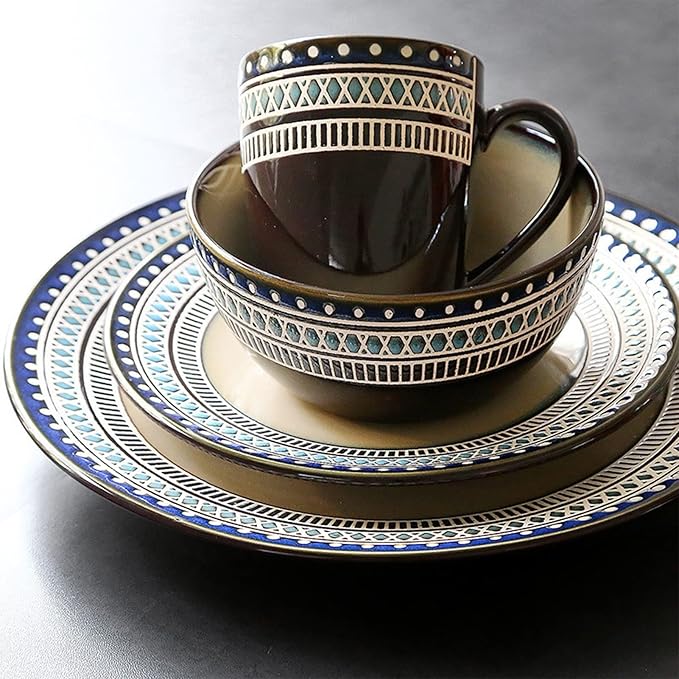 Porcelain Dinnerware Sets 4 Piece Stoneware Dinnerware Set Ceramic Plates and Bowls Sets Dishes Dinner Set with Dinner Plate Dessert Plate Salad Bowl and Mug Se