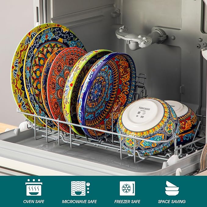 vancasso 24-Piece Dinnerware SetsPlates &amp Bowls Sets Service for 6 Bohemian Porcelain Dishes Set for 6 Kitchen Dinner SetMicrowave &amp Dishwasher Safe Scratch ResistantSeries KRVI