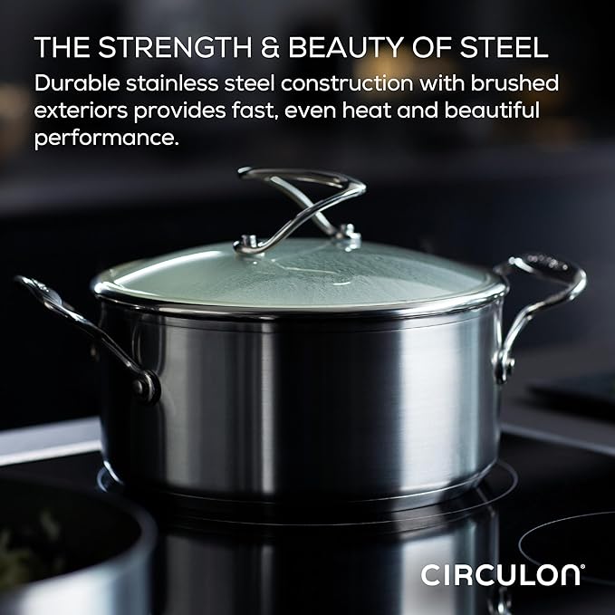 Circulon Stainless Steel Induction Cookware Set with SteelShield Hybrid Stainless and Nonstick Technology 6 Piece - Stainless Steel