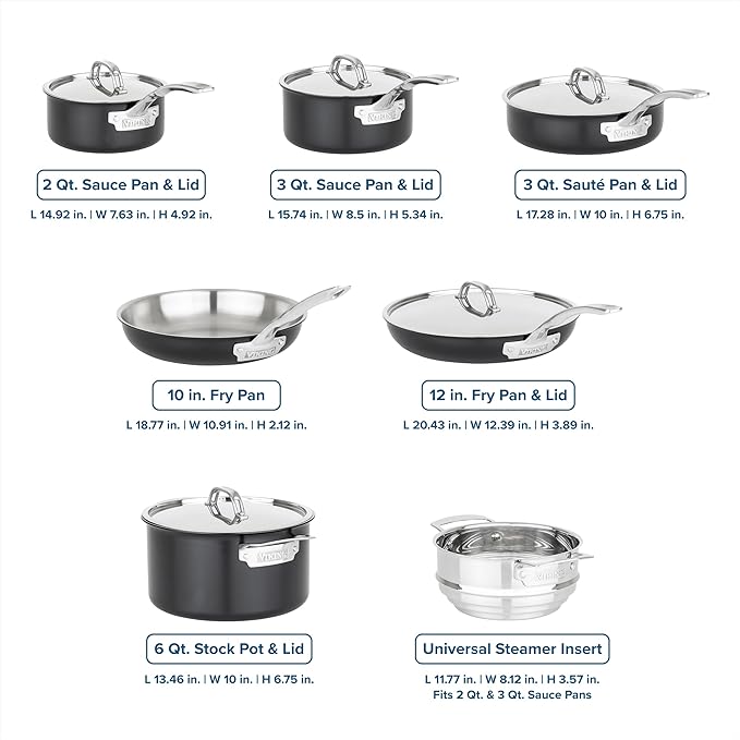 Viking 3-Ply Pots and Pans Set 12 Piece Stainless Steel Kitchen Cookware Set with Lids Dishwasher Safe Induction Ready Cast Black