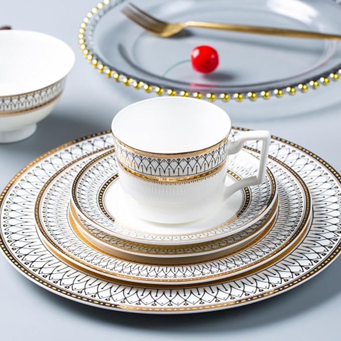 bone china dinnerware set tableware round dinner plates dishes set 16-piece dinnerware sets for 4 teacups and saucers sets for kitchen gift for wedding housewarming mother and wife dishwasher safe