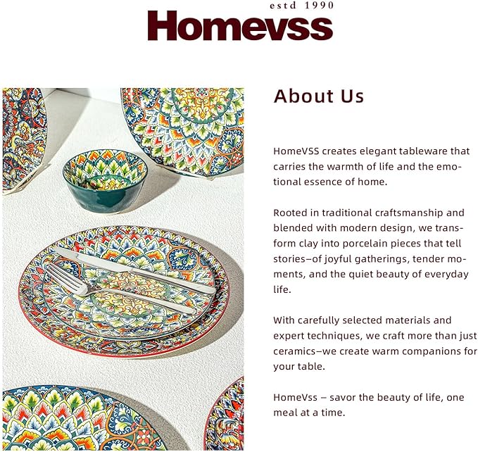 Homevss Boho 10 Pieces Dinnerware Sets Plates and Bowls Set Porcelain Dishes Set for 2 Microwave and Dishwasher Safe Scratch Resistant Bohemian Style Dining Ware Mixed Colors of Green &amp Red