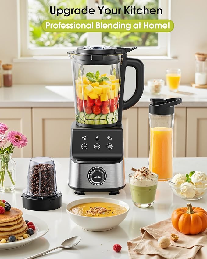 Countertop Blenders for Kitchen 1400W Professional Blender for Smoothies 3 Functions with 5 Speeds Smoothie Blender with 51-oz Glass Jar Grinder &amp Portable Cup Combo Self-Cleaning