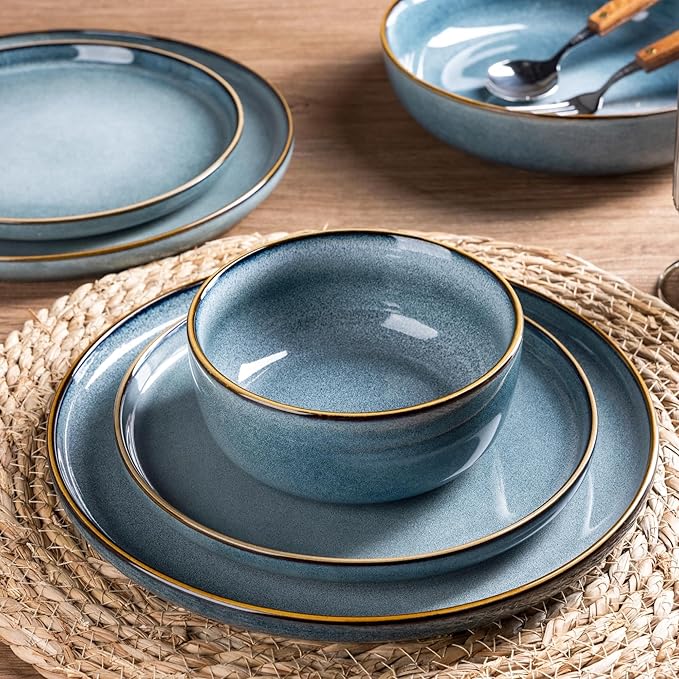 GBHOME Ceramic Dinnerware Sets for 6 24 Pieces Stoneware Plates and Bowls Sets Chip and Scratch Resistant Dishes Dishwasher &amp Microwave Safe Reactive Glaze