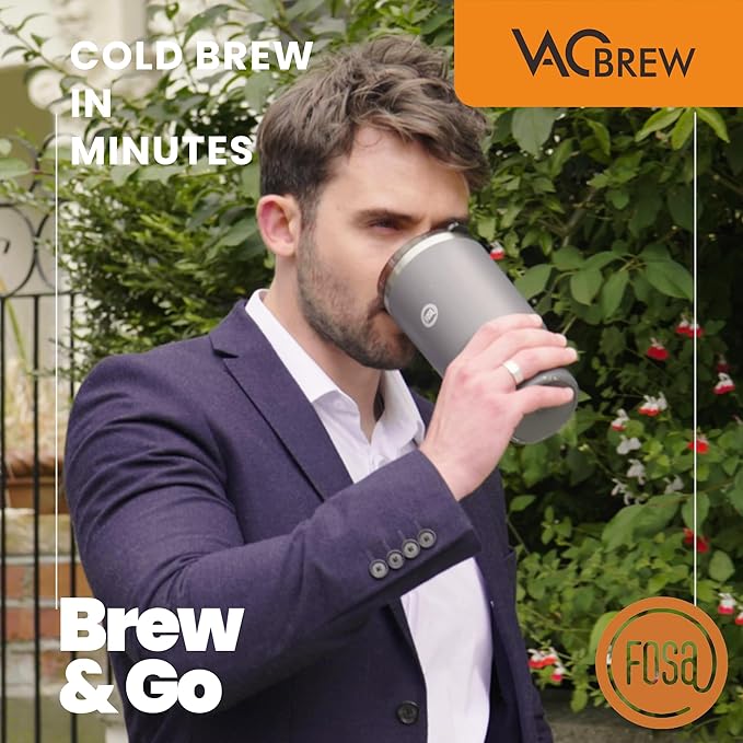 FOSA VacBrew 30oz Stainless Steel Travel Mug – Vacuum-Insulated Tumbler for Hot &amp Cold Drinks | Brew Directly in Mug with VacBrew System