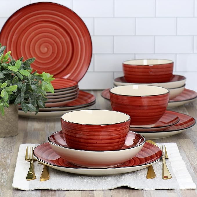 Elama Gia 24 Piece Stoneware Dinnerware Set (Red)
