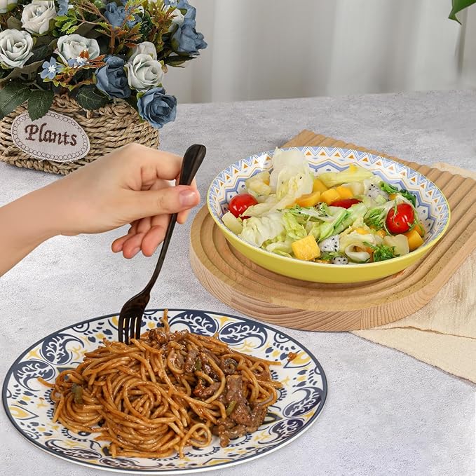 HAPPY KlT Ceramic Dinner Plates Set of 6 10.5 Dessert Dish Set Microwave Oven&ampDishwasher Safe Porcelain Dinnerware Kitchen Serving Dishes