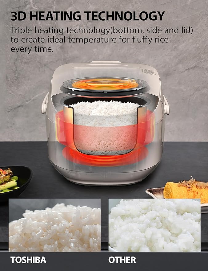 Toshiba Rice Cooker 6 Cup Uncooked – Japanese Rice Cooker with Fuzzy Logic Technology 7 Cooking Functions Digital Display 2 Delay Timers and Auto Keep Warm Non-Stick Inner Pot White