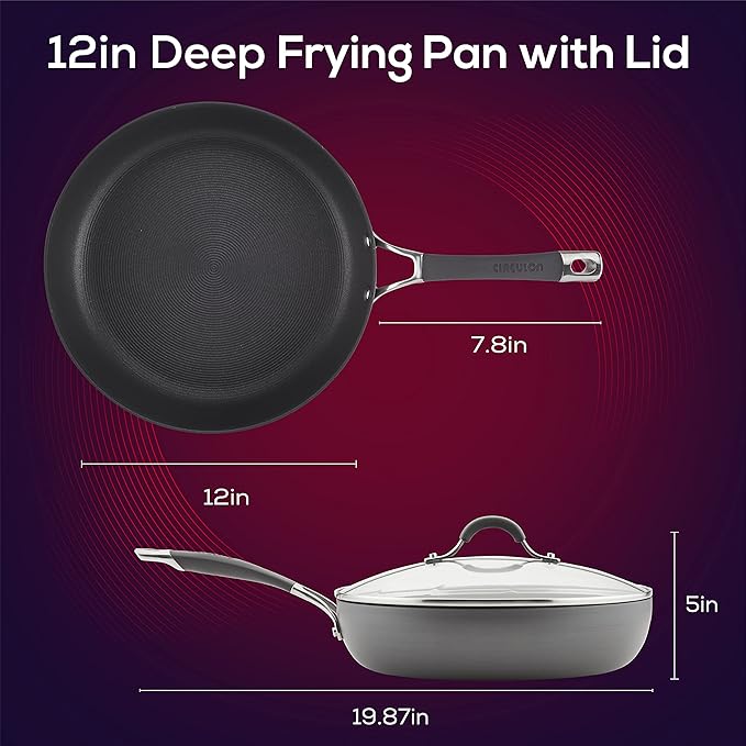 Circulon 83903 Radiance Hard Anodized Nonstick Cookware Pots and Pans Set 10 Piece Gray &amp Radiance Deep Hard Anodized Nonstick Frying Pan/Fry Pan/Hard Anodized Skillet with Lid - 12 Inch Gray