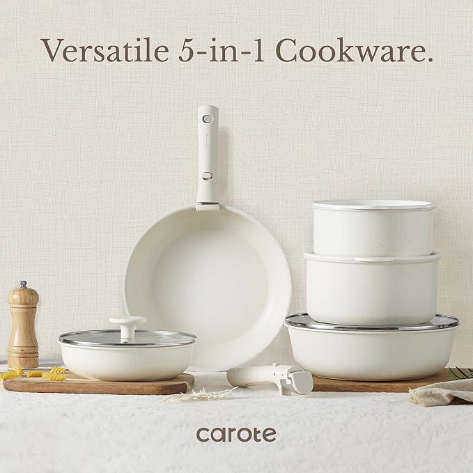 CAROTE 17pcs Pots and Pans Set Nonstick Cookware Set Detachable Handle Induction Kitchen Cookware Sets Non Stick with Removable Handle RV Cookware Set Oven Safe