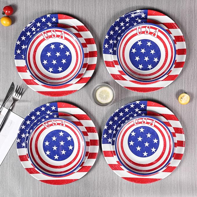 Melamine Dinnerware Sets Independence Day American Flag Melamine Dinner Plates Dishes &amp Bowls Set for 4th July