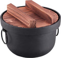 Castle Enterprise Iron Rice Pot 1.4 Quarts Black Uncoated With Wooden Lid