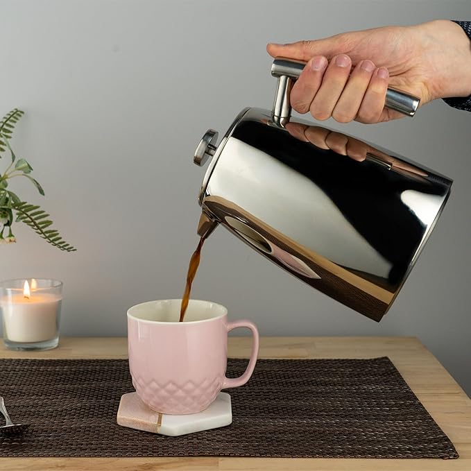 Belmont 3 Cup Double Walled Cafetiere Coffee Maker Mirror Finish 350ml