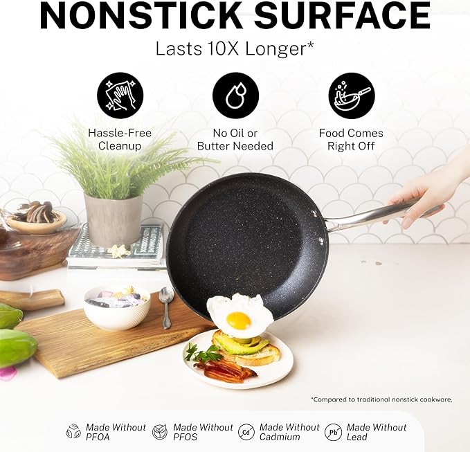 GRANITESTONE 20 Pc Complete Pots and Pans Set Non Stick Cookware Set with Saute Pan Bakeware Steamer Cooking Utensils Made Without PFOA PFOS Oven and Dishwasher Safe