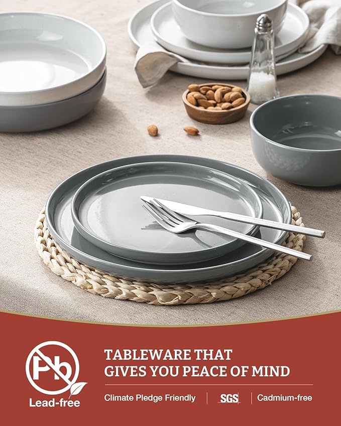 Famiware Milkyway Plates and Bowls Sets 12 Pieces Stoneware Dinnerware Sets Dishes Set for 4 White &amp Dark Gray