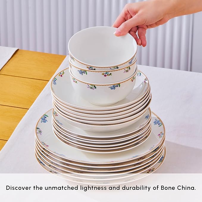 Karaca New Brillo 53-Piece Dinnerware Sets for 12 People Modern Design New Bone China Dinner Set Kitchen Set with Serving Plates Toothpick Holder