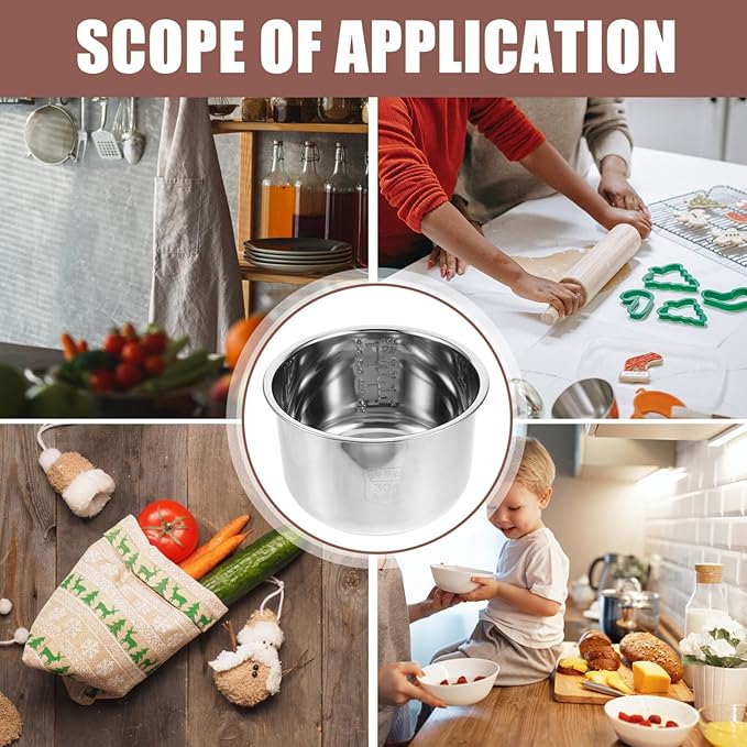 Baluue Stainless Steel Rice Cooker Inner Pot 4L Widely Compatible Easy Clean Suitable for Home Use Silver Household Rice Cooker Inner Pot 8.66x8.66x5.19 Inches