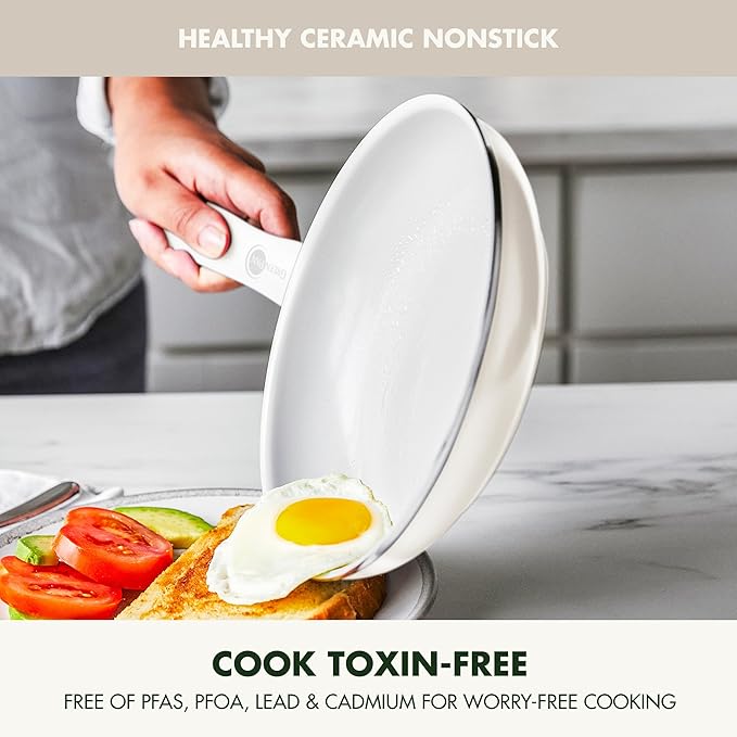 GreenPan Dover Healthy Ceramic Nonstick 12 Piece Cookware Pots and Pans Set PFAS-Free Dishwasher Safe Comfort Grip Handle Cream White