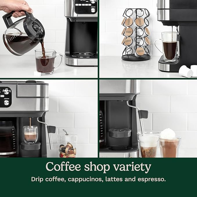 Cuisinart Coffee Center Barista Bar 4-in-1 Coffee Maker Single-Serve Pods Compatible Coffeemaker Three Brewing Sizes SS-4N1NAS Black