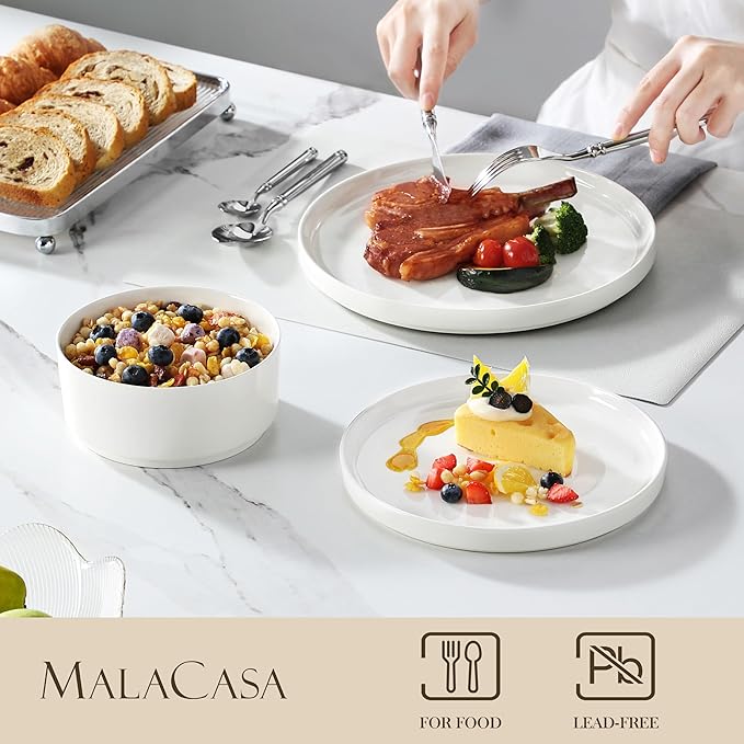 MALACASA 12 Pieces Porcelain Dinnerware Set Bundles 8.85 Large Pasta Bowls Set of 4