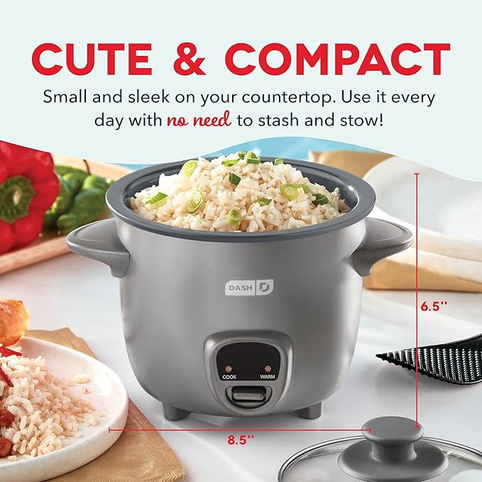 DASH Mini Rice Cooker Steamer with Removable Nonstick Pot Keep Warm Function &amp Recipe Guide .5 Quart for Soups Stews Grains &amp Oatmeal - Graphite