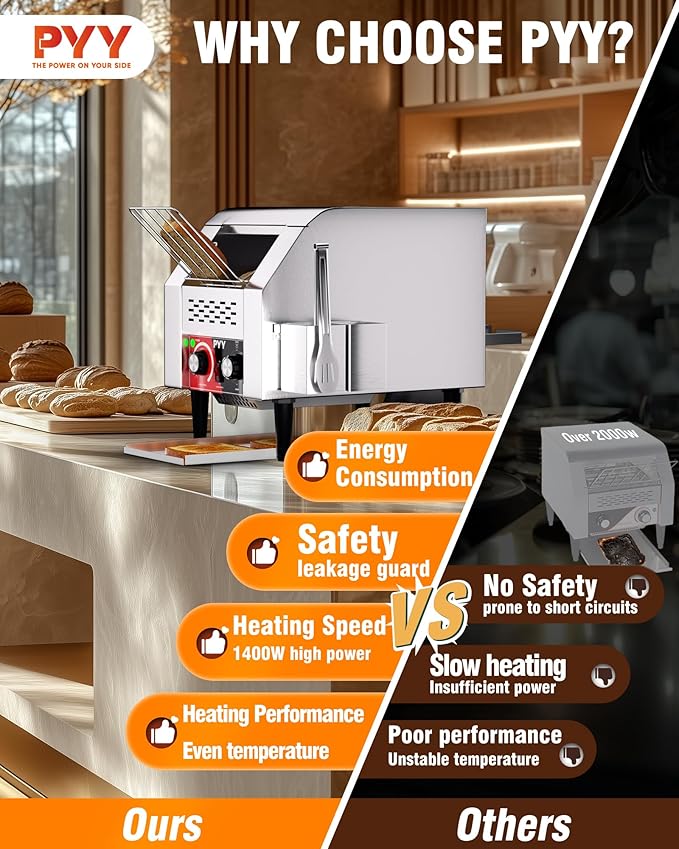 PYY Commercial Conveyor Toaster 150 Slices/Hour - Electric Conveyor Belt Toaster for Toast Bun Bagel Bread Heavy Duty Stainless Steel Toaster Oven for Restaurant Bakery Buffet Use